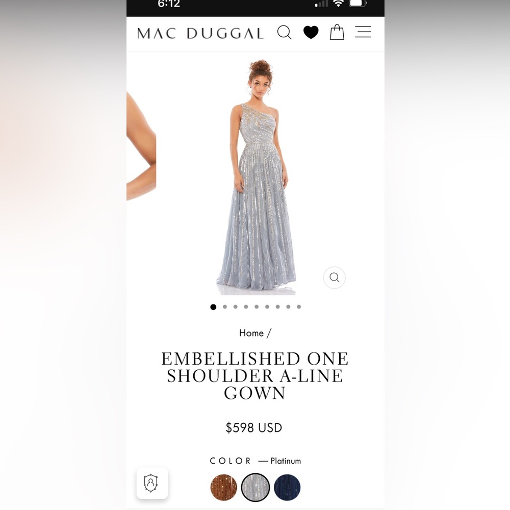 Mac Duggal Embellished One Shoulder A-line gown -platinum